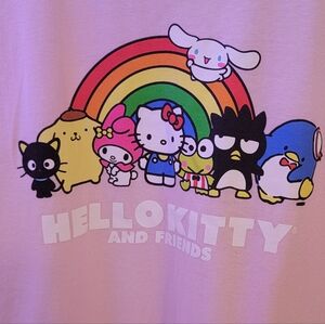 Sanrio Pink Tee with Hello Kitty and Friends Rainbow Size XL 46/48